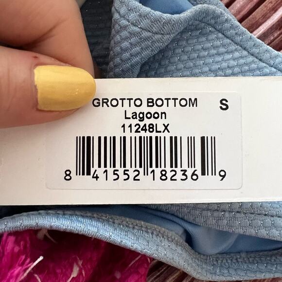 Frankie's Bikinis Grotto High Waisted Metallic Swimsuit Bottoms in Lagoon - Picture 6 of 6